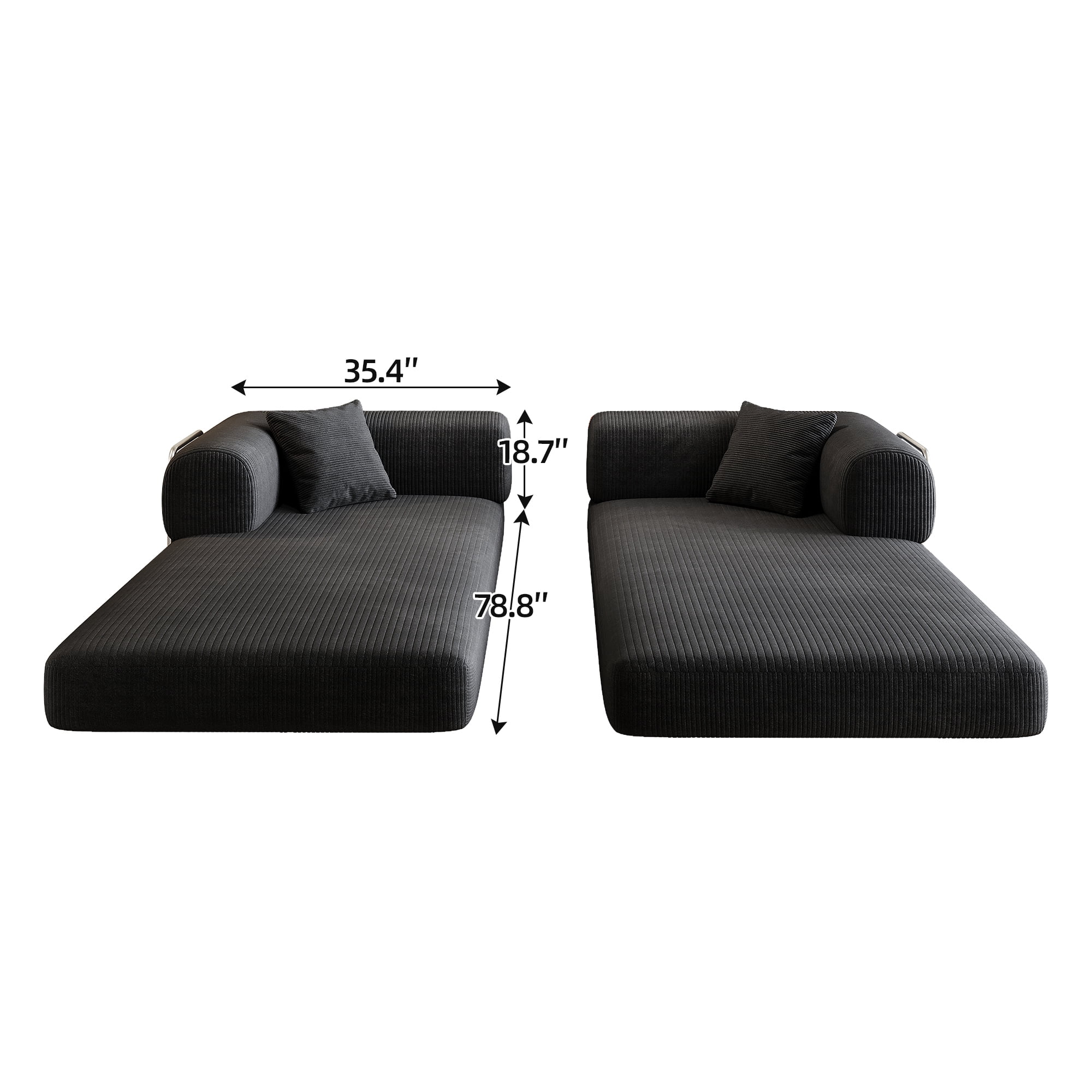 AISWORD Convertible Sleeper Sofa Bed with Cylindrical Pillow, Corduroy Folding Mattress Couch with Fixed-Shape Frame, Floor Sofa Lounge Couch, Black