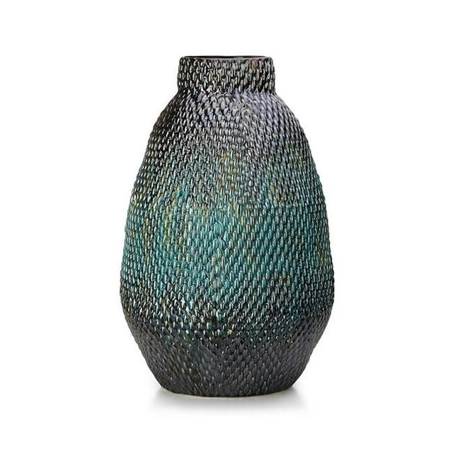 Benzara BM195401 Oversized Ceramic Floor Vase with Woven Surface Texture, Multi Color - Large