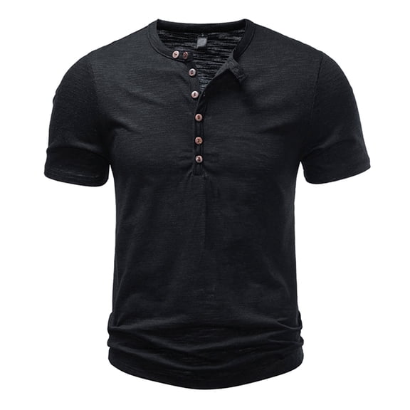 Stamzod Men's Short Sleeve Henley Shirts Cotton Button Casual T-Shirts 2026 Work Basic Tee Tops Black E L