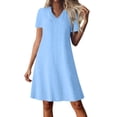 thumbnail image 2 of Horkkom Linen Dress Women Short Sleeve Mini Solid Color Summer Dresses Loose Vacation Casual Dresses, S-2XL, 2 of 8