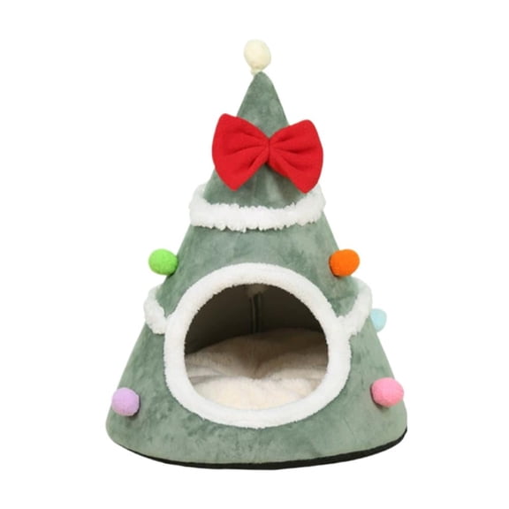 Christmas Cat Bed, Chirstmas Tree Style Cat Tent with Soft Cat Pad, 17.7in Warming Cat House, Happy Chirstmas with Your Cat