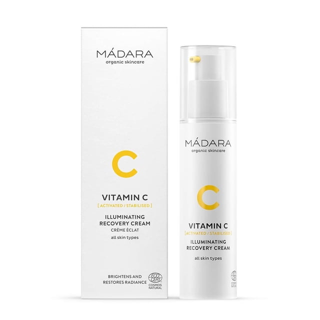 M DARA Cuidado de la piel orgánico | Crema Recuperadora Iluminadora Vitamina C - 50 ml Crema hidratante de vitamina C con ácido hialurónico Crema facial hidratante e iluminadora Todo tipo de piel Vega
