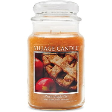 Village Candle Warm Apple Pie, Large Glass Apothecary Jar Scented Candle, 21.25 oz, Brown