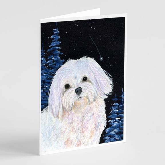 Starry Night Maltese Greeting Cards and Envelopes Pack of 8