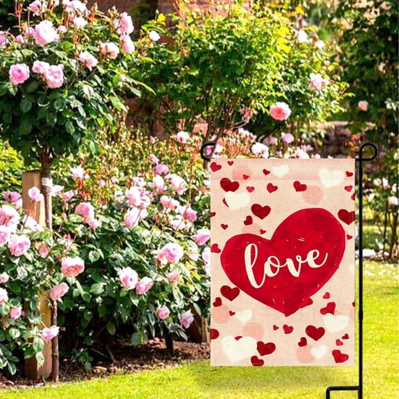 Anhility Valentines Day Garden Flag 12x18 Inch Vertical Double Sided Heart Welcome Love Small Flags Anniversary Wedding Outside Yard for Decoration