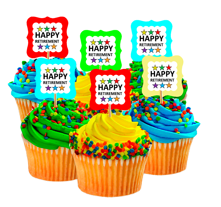 Cupcake Edible Topper Frosting Sheet Happy Retirement Party 2" Cupcake 