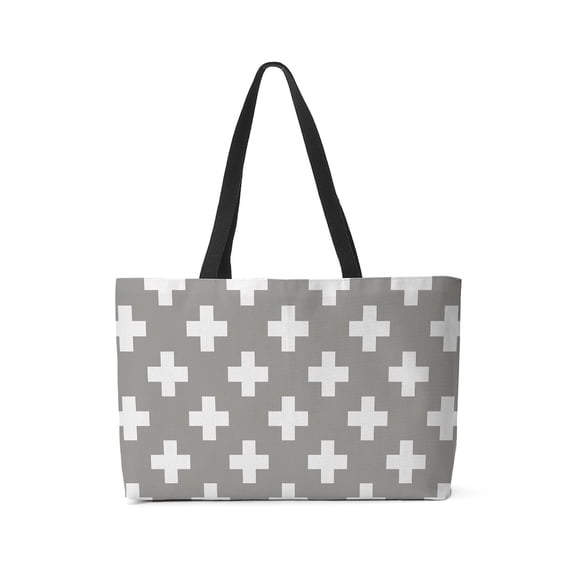 CafePress - Grey Plus Sign Pattern - Large Weekender Tote