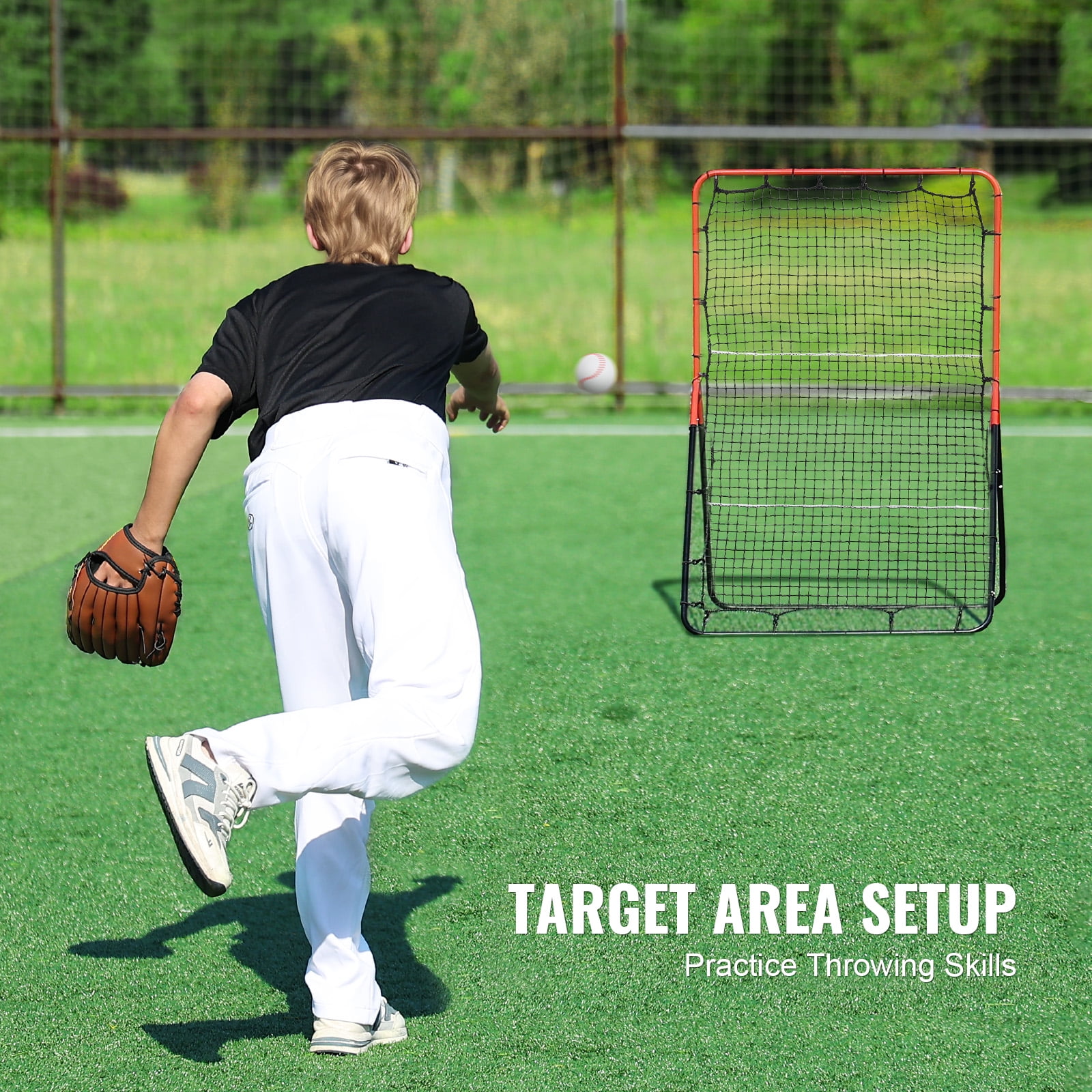 VEVOR Baseball And Softball Rebounder Net, 3 x 4.5 ft PitchBack Baseball Pitching Nest, 3-Way Baseball, Softball Pitchback Net, Fielding Trainer, Bounce Back Net for Fielding/Throwing Practice