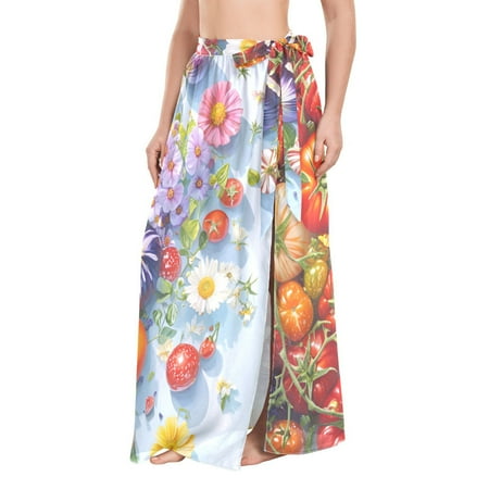 FORMRS Beach Sarong for Women Semi-Sheer Wrap Skirt Swimsuit Cover Up  Purple Floral Tomatoes
