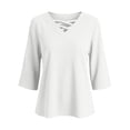 thumbnail image 6 of Tusihei Women V Neck 3/4 Sleeve Casual Tops Loose Fit Boho Pullover Tee Solid Basic Comfy Summer Fall Outfits Beach Blouse, White XL, 6 of 8