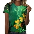 thumbnail image 2 of Elvqul T-Shirts à Manches Courtes pour Femmes, T-Shirts Décontractés à Col Rond, Imprimé, Chandail Vert, Hauts pour Femmes pour les Fêtes, la Saint-Patrick, 2 of 7
