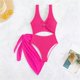 thumbnail image 3 of Gibobby Bañador de Bikini Bikini de cintura alta para mujer, traje de baño de cuello bajo de Color sólido rosa, conjunto de ropa interior deportiva de 3 (Rosa caliente,G), 3 of 5