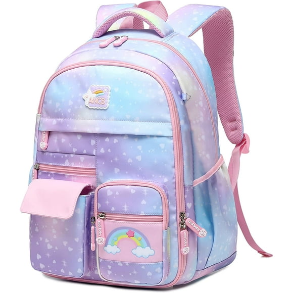 Backpack for Girls, Rainbow Bookbag Elementary School Bag Princess Girl Backpacks Mochilas for girls(Purple Heart, Elementary School)