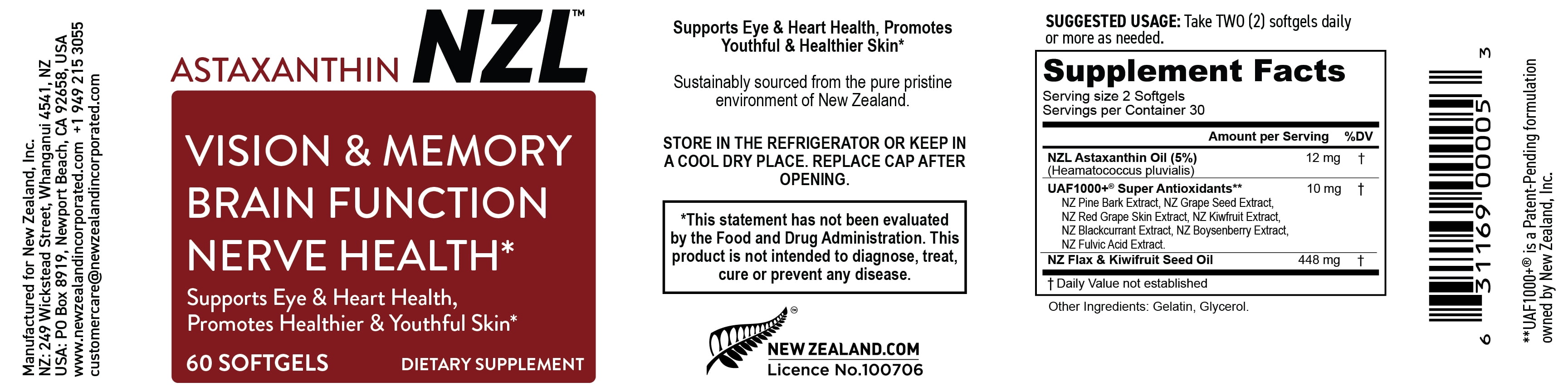 OMEGANZL NZL Astaxanthin Supports Heart, Eye & Brain Health, Anti-Aging Skincare & Cellular Protection, 12mg Astaxanthin per Serve, 60 Softgels
