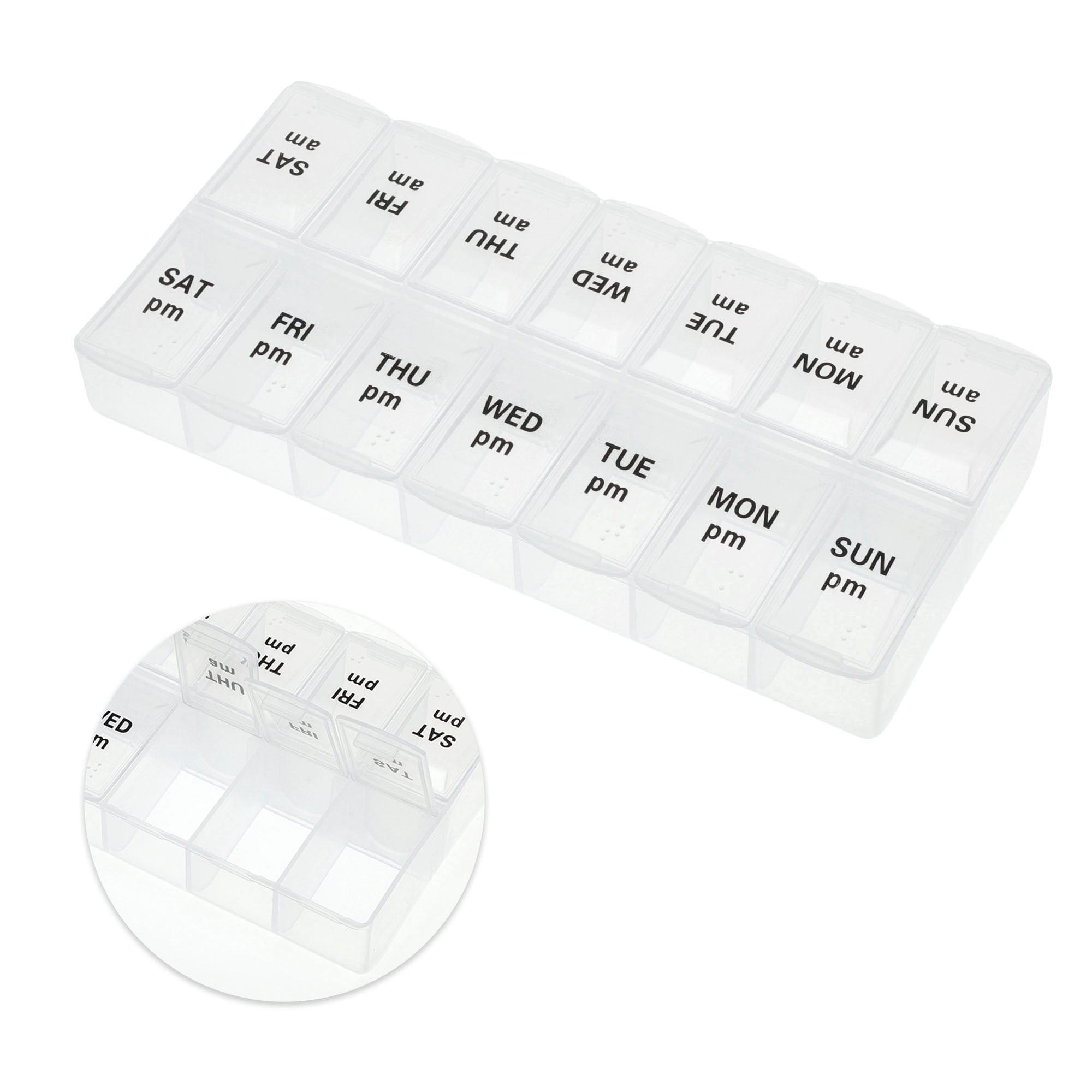 Unique Bargains Durable 14 Grids Double Row Pill Box for Travel 1 Pc Clear Large