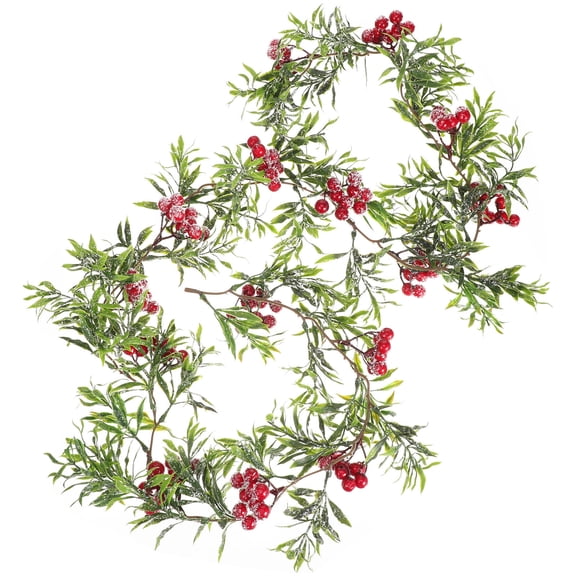 HOOWIFFY Green Christmas Rattan Decoration with Red Berries, PVC Holiday Ornament for Festive Home and Party Decoration