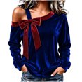 thumbnail image 2 of Tumotour Cold Shoulder Top for Women's Velvet Pullover Long Sleeve Top Fall Tunic Blouses with a Contrasting Bow at the Neckline, 2 of 8