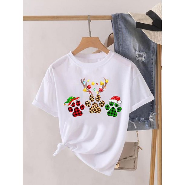 Camiseta de manga corta con estampado de árbol para mujer, blusa bonita de los años 90, ropa de Navidad, camiseta estampada