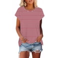 thumbnail image 3 of Scyoekwg Womens Short Sleeve Striped Shirts Summer Round Neck Casual Tops Trendy Lightweight Loose Blouses (Pink,XL), 3 of 8
