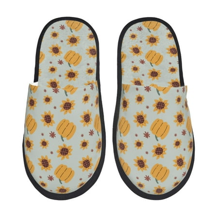Balery Fall Thanksgiving Day Slient Indoor Furry Fleece Comfort House Shoes Soft Non-Slip Home Shoes Cotton slippers House Slippers-- Large
