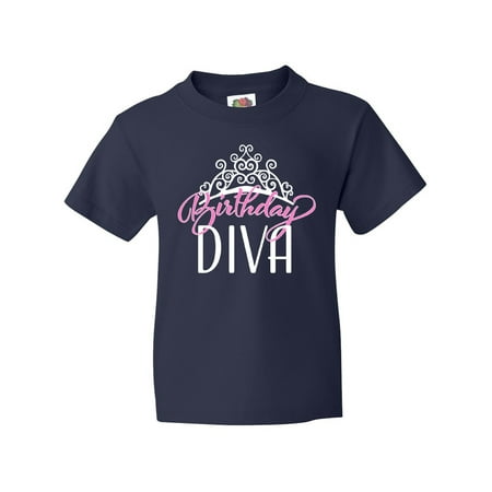 Inktastic Birthday Diva in Pink with Tiara Youth T-Shirt