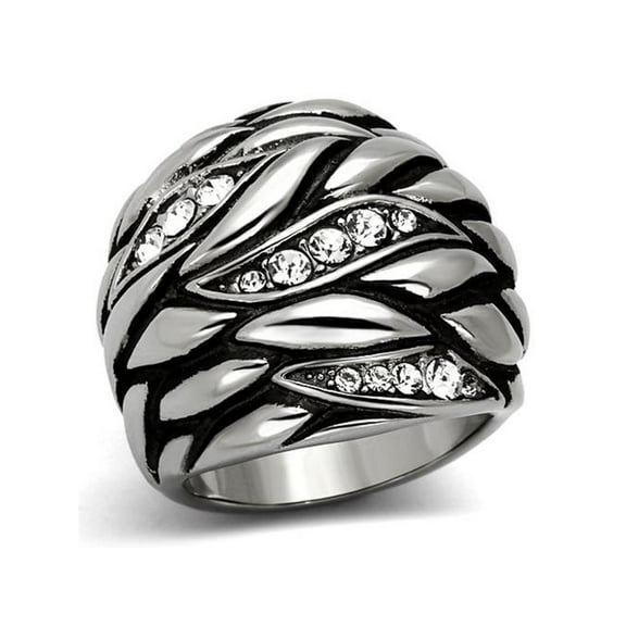 Women's Stainless Steel 316 Crystal Antique Leaf Design Dome Fashion Ring Size 6
