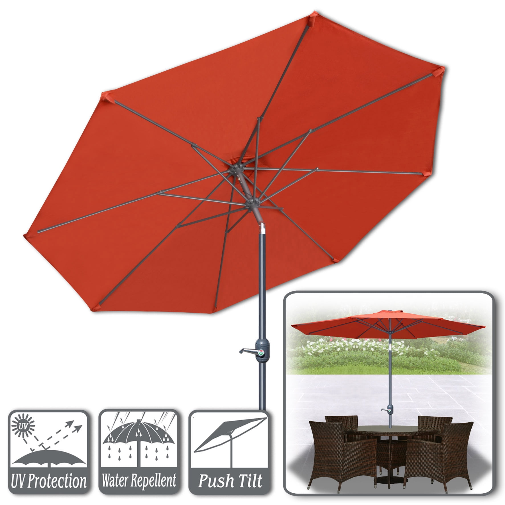 Ubesgoo 9ft 8rib Patio Umbrella Outdoor Market Sun Aluminum Umbrella Crank Shade Red Walmart Com Walmart Com