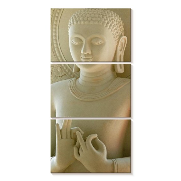 Elephant Stock Limestone Buddha Wall Art - Vertical Multi Panel Canvas - Living Room Wall Decor - Religion And Spirituality Multi Panel - White And Beige Decor - 15" x 32"