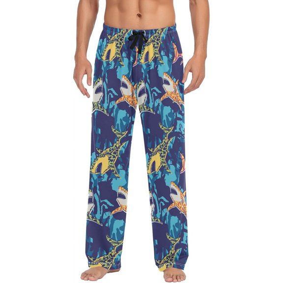 GZHJMY Abstract Sharks Men's Pajama Pants, Soft and Comfortable Lounge Sleep Bottoms with Pockets, Men's Sleepwear with Custom Print, Small