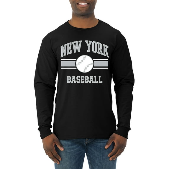 Wild Bobby City of New York NY Baseball Fantasy Fan Sports Men's Long Sleeve T-Shirt, Black, Large