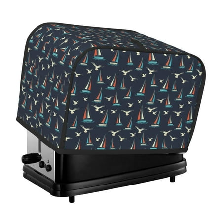 

KLL Sailboat And Seagull Print 2 Slice Toaster Dust Covers Kitchen Small Appliance Cover with 2 Pockets Can hold Jam Spreader Knife & Toaster Tongs (11.4 x 7.9 x 7.5)
