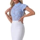 thumbnail image 4 of INSPIRAR CHIC Blusa de manga corta con cuello alto y espalda con abertura para mujeres en el Día de San Valentín, semi transparente, talla M, azul claro, 4 of 6