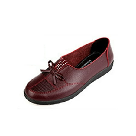 

Daeful Womens Flats Slip On Casual Shoes Comfort Loafers Soft Bow Flat Shoe Ladies Non-slip Red 7.5