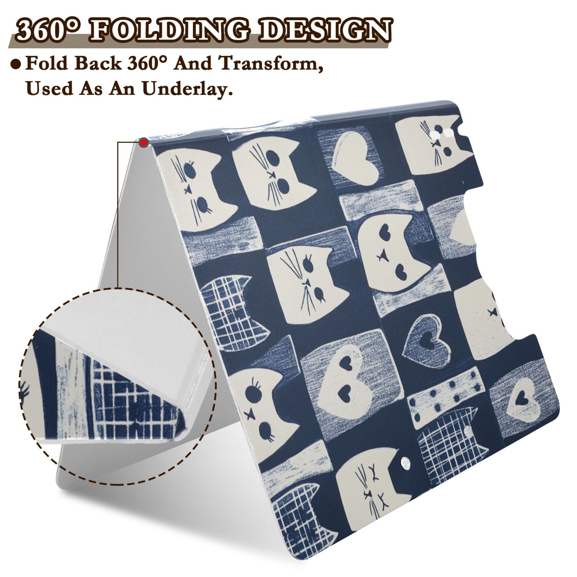 FORMRS A4 Clipboard Folder with Pen Holder Horizontal Foldable School Office Binder, Blue Cats and Hearts