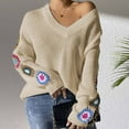 thumbnail image 5 of jtjvou Women's V Neck Long Sleeve Pullover Sweater Lightweight Knit Sweaters Novelty Sweaters Y2k Embroidered Crochet Tops,Beige,M, 5 of 6