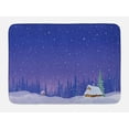 thumbnail image 1 of Log Cabin Bath Mat, Winter Cartoon Illustration of Wooden Houses in a Snowy Night Print, Plush Bathroom Decor Mat with Non Slip Backing, 29.5" X 17.5", Violet and Pastel Purple, by Ambesonne, 1 of 2