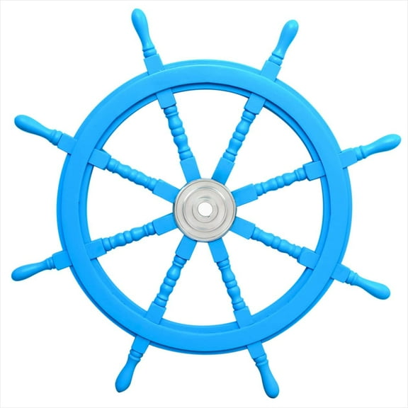 Wooden Ship Wheel Dark Blue Painted - (Aluminum Hub) - (24 Inches, Light Blue)