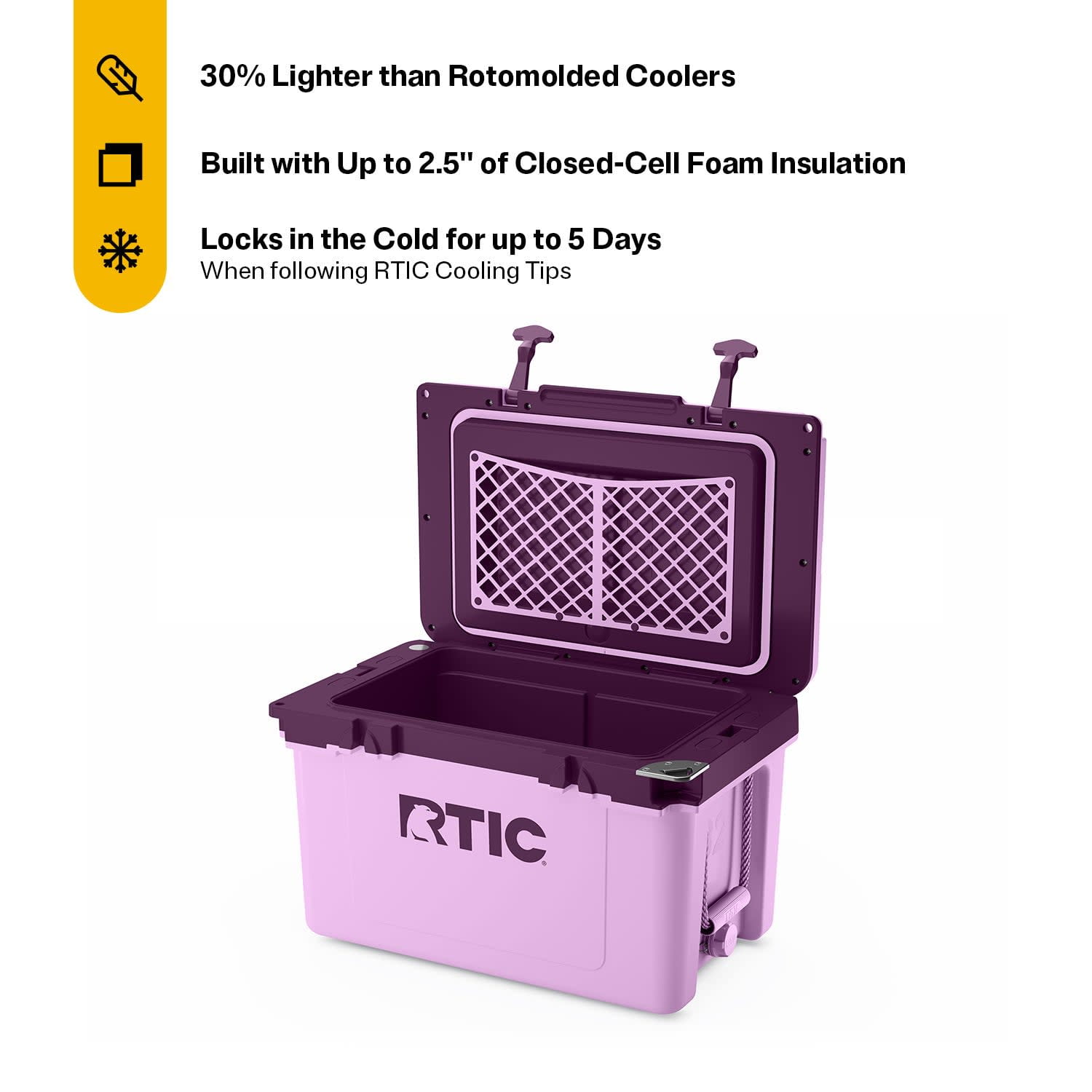 RTIC 32 QT Hard-Sided Ice Chest Cooler, Ultra-Light, Fits 48 Cans, Lavender/Plum