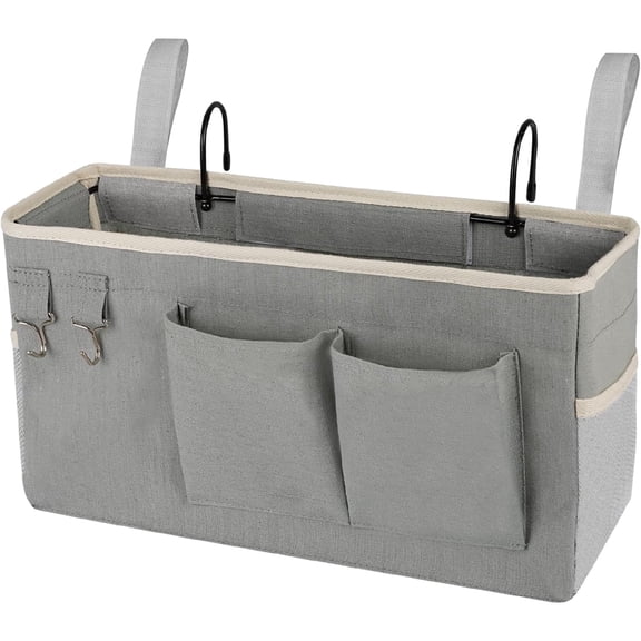Bedside Storage Caddy/Bedside Hanging Storage Bag for Headboards Bunk Beds Dorm Rooms Book Phone Magazine Holder (Grey)