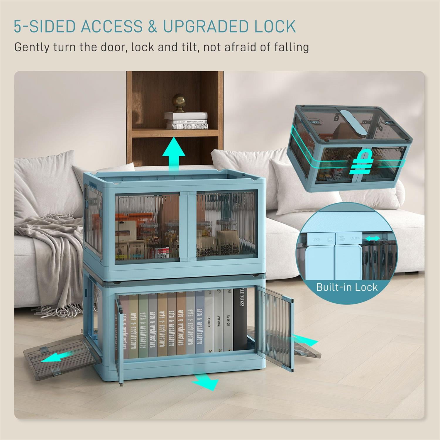 Demi Bonn 23" Collapsible Storage Bins with Wheels and Lids, Stackable, Portable Design for Home Organization, 18 Gallon Capacity, Blue