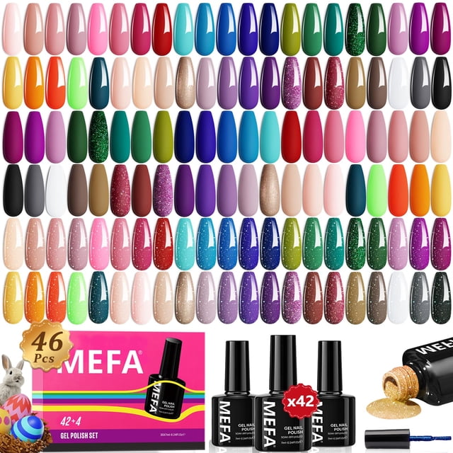 Set de esmaltes de uñas en gel MEFA, 46 unidades, 42 colores, con base y capa superior
