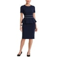 thumbnail image 2 of INSPIRE CHIC Women's Crew Neck Peplum Contrast Trim Short Sleeve Wear-to-Work Bodycon Sheath Dress XS Dark Blue, 2 of 6