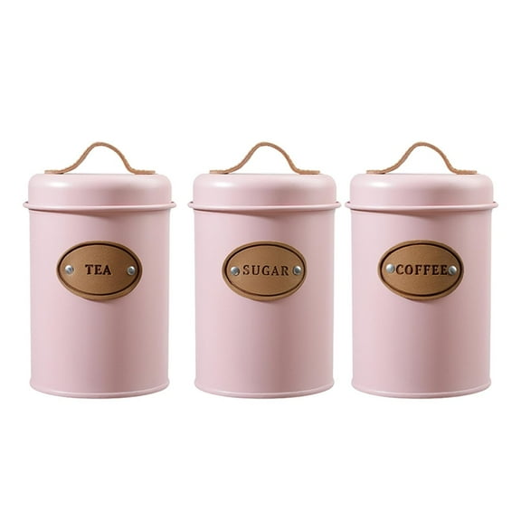 Fiocias 3 Pieces Kitchen Tea Coffee Sugar Container with Handle Airtight Lid Storage Jar Pink
