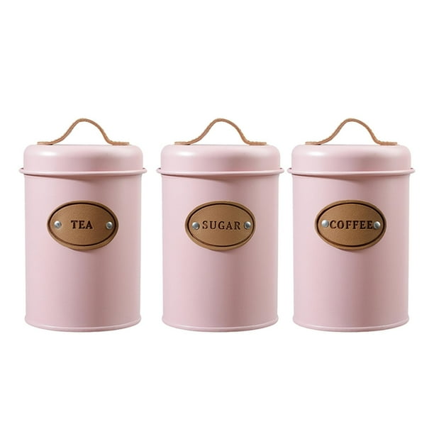 Juego de 3 recipientes de cocina multifunción para café, azúcar, té, tapa hermética con Rosa