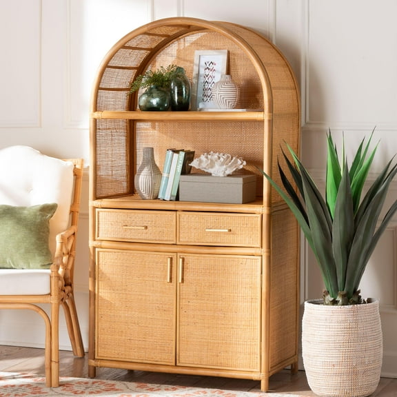 bali & pari Mairen Boho Storage Cabinet, Light Honey