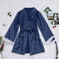 thumbnail image 2 of Feancey Satin Robe for Women Furry Sleeve Kimonos Sleepwear Soft Silk Bride Bathrobe Cozy Lingerie Robes Bridesmaid Belted Nightdress Limited Time Deal Blue 4XL, 2 of 8