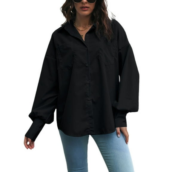 SWSMCLT Women's Button Down Shirt Long Sleeve Tops Soft Button Up Loose Casual Button Up Shirt Work Fashion Black X-Large