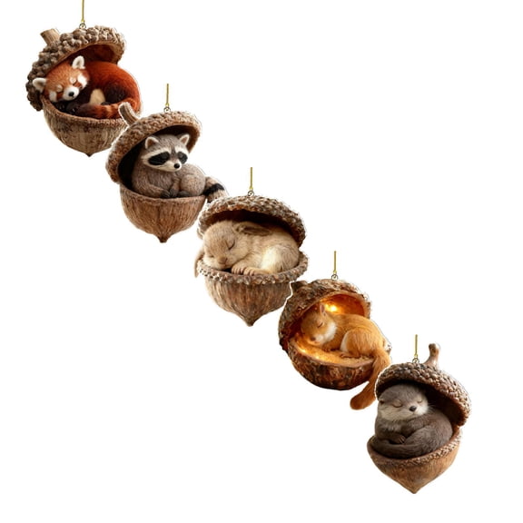 Miommo 5 Pack Rustic Animal Ornaments, Woodland Creatures Christmas Tree Decorations, Acrylic Cozy Farmhouse Hanging Decor, Nature Themed