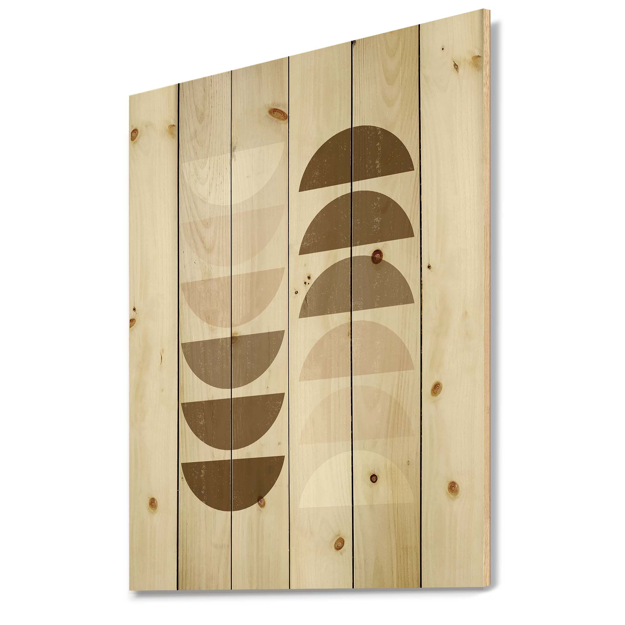 Designart 'Abstract Moon and Sun Geometrics In Terracotta II' Modern Print on Natural Pine Wood