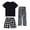 Black, variant on NordicNest Boys and Girls Pajama Set Loose Fit Plaid Outfit Short Sleeve Tee Shorts And Pants Three Piece Loungewear for Kids Blue,6-7 Years
